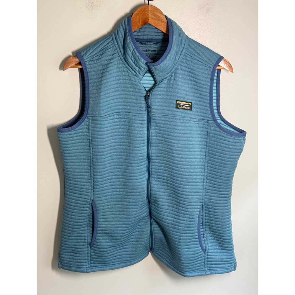 LL Bean Women XL Blue Quilted Full Zip Vest Sleeveless Jacket Lightweight Layer